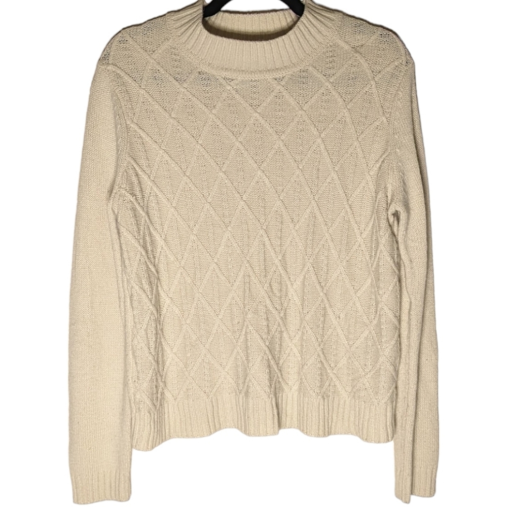 Soft Neutral Tone Cream Cable Knit Moc Neck Grandpa Sweater